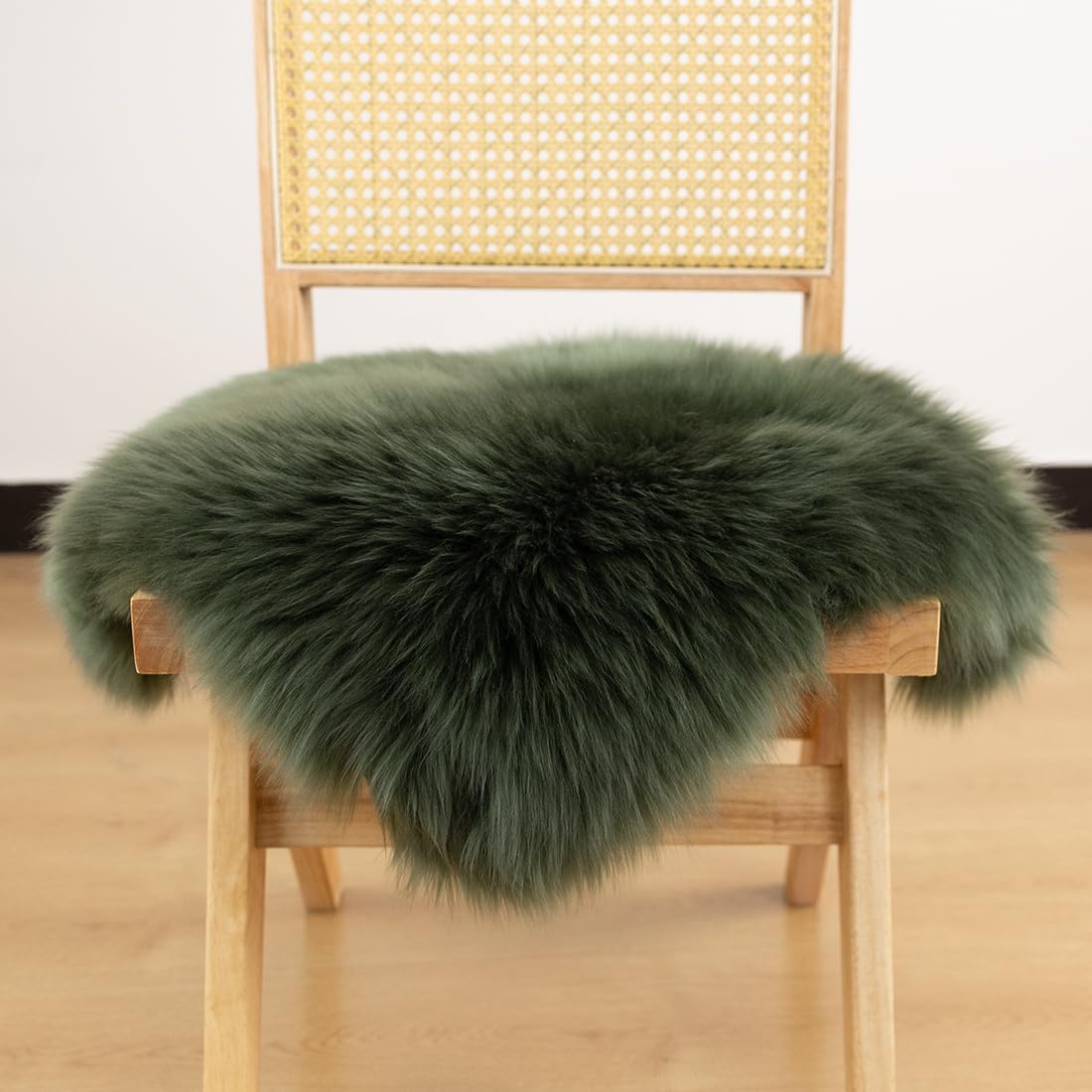 LLB Sheepskin Chair Covers - Office & Dining Room Chair Pads - 18x18 Inch, Dark Green