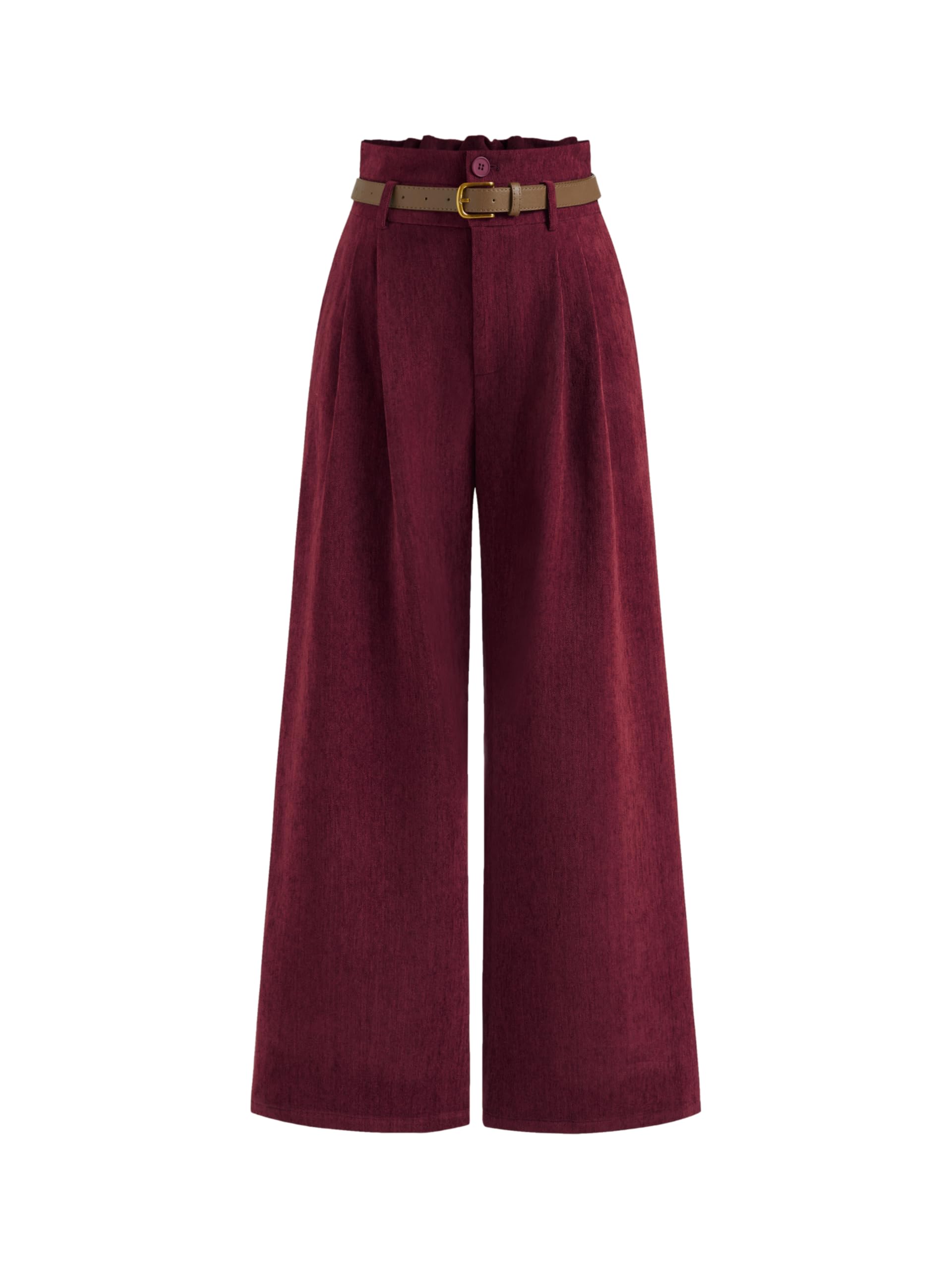 CIDER Corduroy Pants Women High Waist Wide Leg Trousers Solid Pleated Pants Casual Loose with Belt