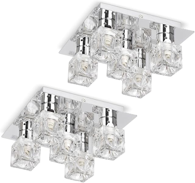 Pair of - Modern Chrome Ice Cube 5 Way Flush Ceiling Lights
