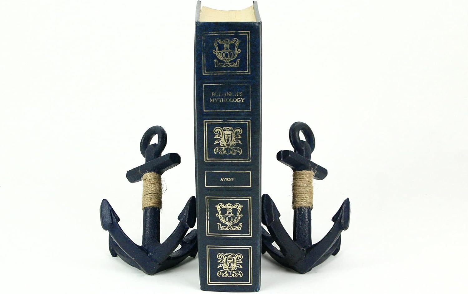 Set of 2 Blue Decorative Cast Iron Anchor Bookends Nautical Bookshelf Decor