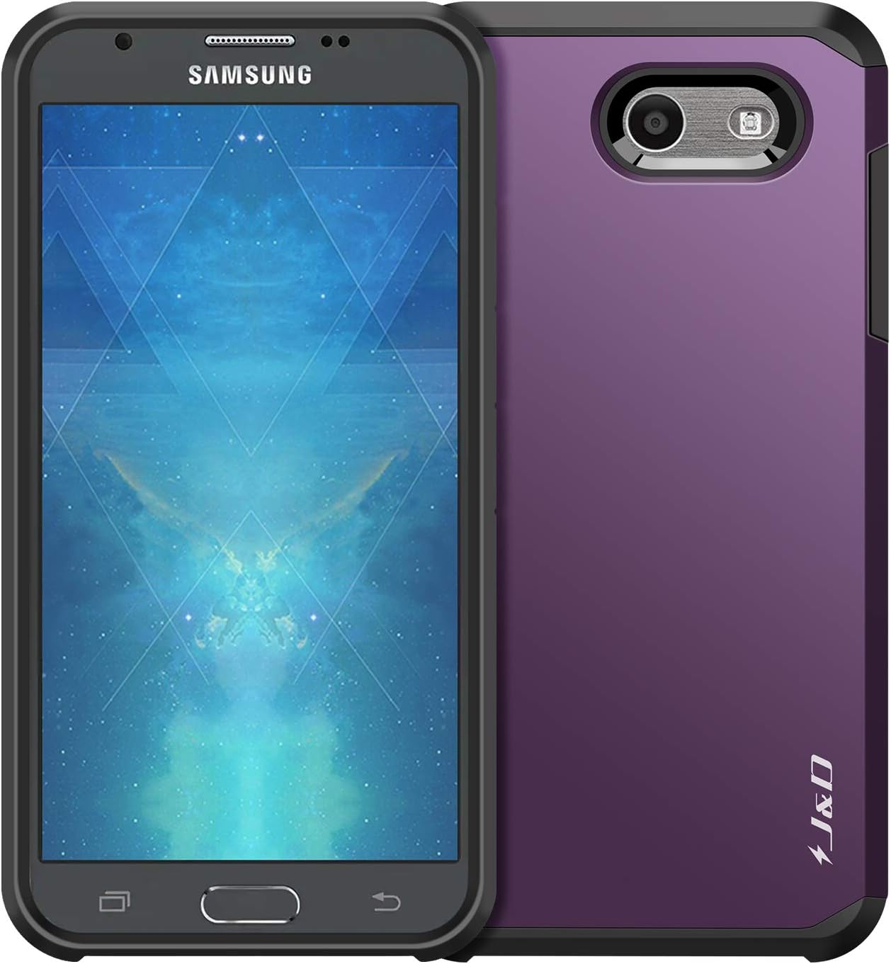 J&D Case Compatible for Samsung Galaxy J3 Emerge/Galaxy J3 2017 / Galaxy J3 Prime Case, Heavy Duty Dual Layer Hybrid Shockproof Protective Rugged Bumper Case for Galaxy J3 Emerge Case, Purple