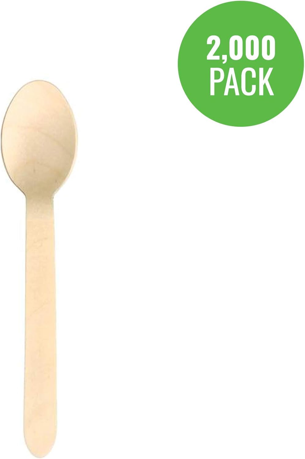 Responsible Products 100% Natural Wooden 6.2 Inch Spoons, Extra Strength Spoons, Made from Natural Plant Materials (2000 Pack)