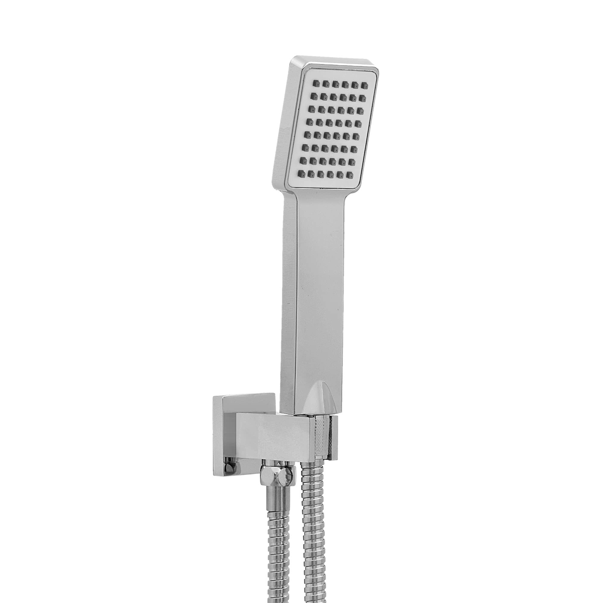 Enki Chrome Eo008, Concealed Handshower Kit Incl. Square Handset, Shower Hose And Shower Outlet With Shower Head Holder In Solid Brass,