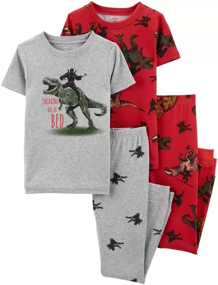 Carter's 4 Piece Pajama Set (Heather/Red Dinosaur, 8)