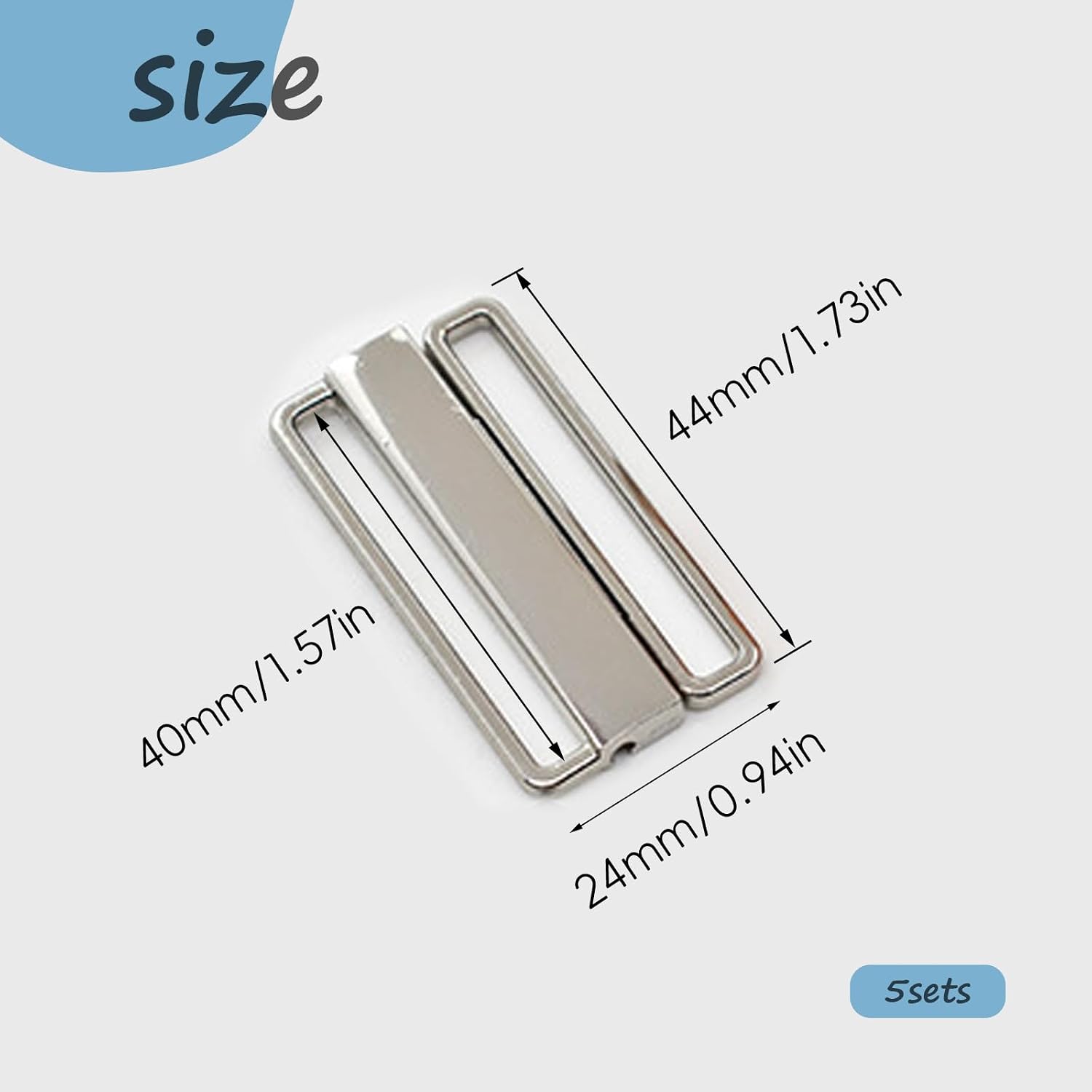 5 Sets 40MM Bikini Clasp, Alloy Bra Buckle, Bra/Bikini Hook Closure, Bra Clasp Replacement Part, Front Closure Hook & Clasp Fasteners for Lingerie Sewing Bra Swimwear Clip Making