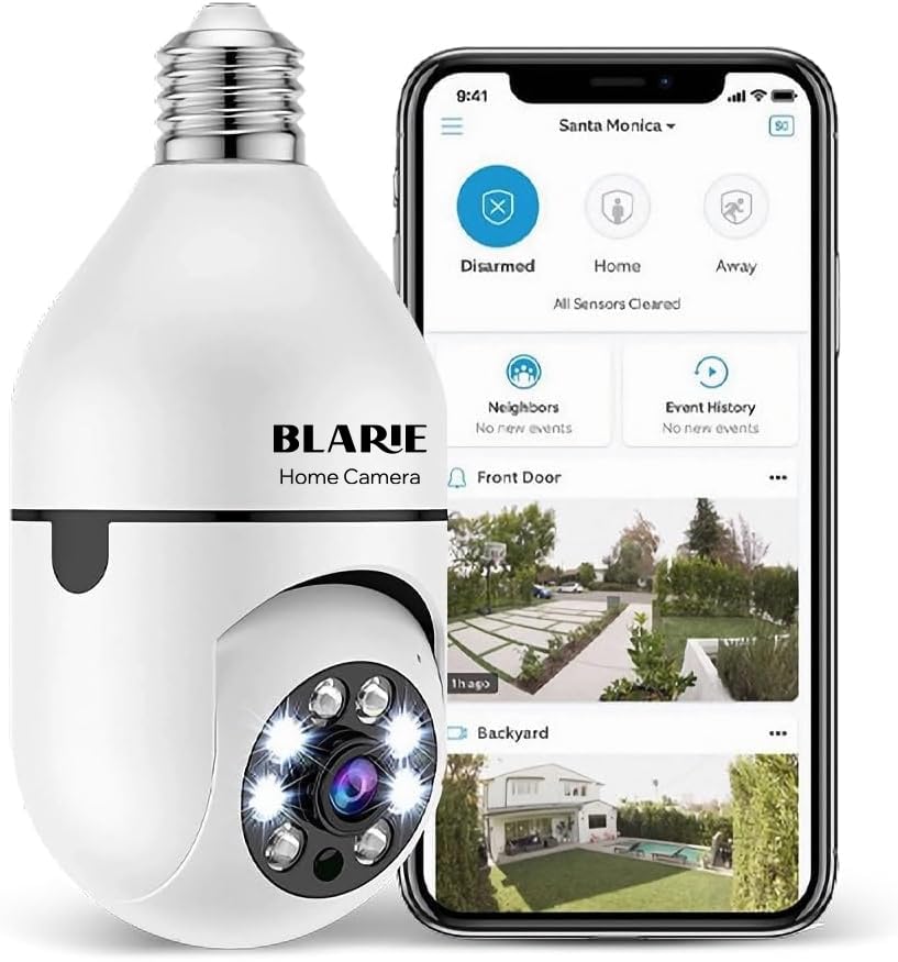 Keilini Lightbulb Security Camera Full HD 1080p 5G Light Socket 360º Outdoor Wireless Light Eagle Eye Bright Guard WiFi Wireless Camera Outdoor E27 Night Vision, Infrared, Motion Detection