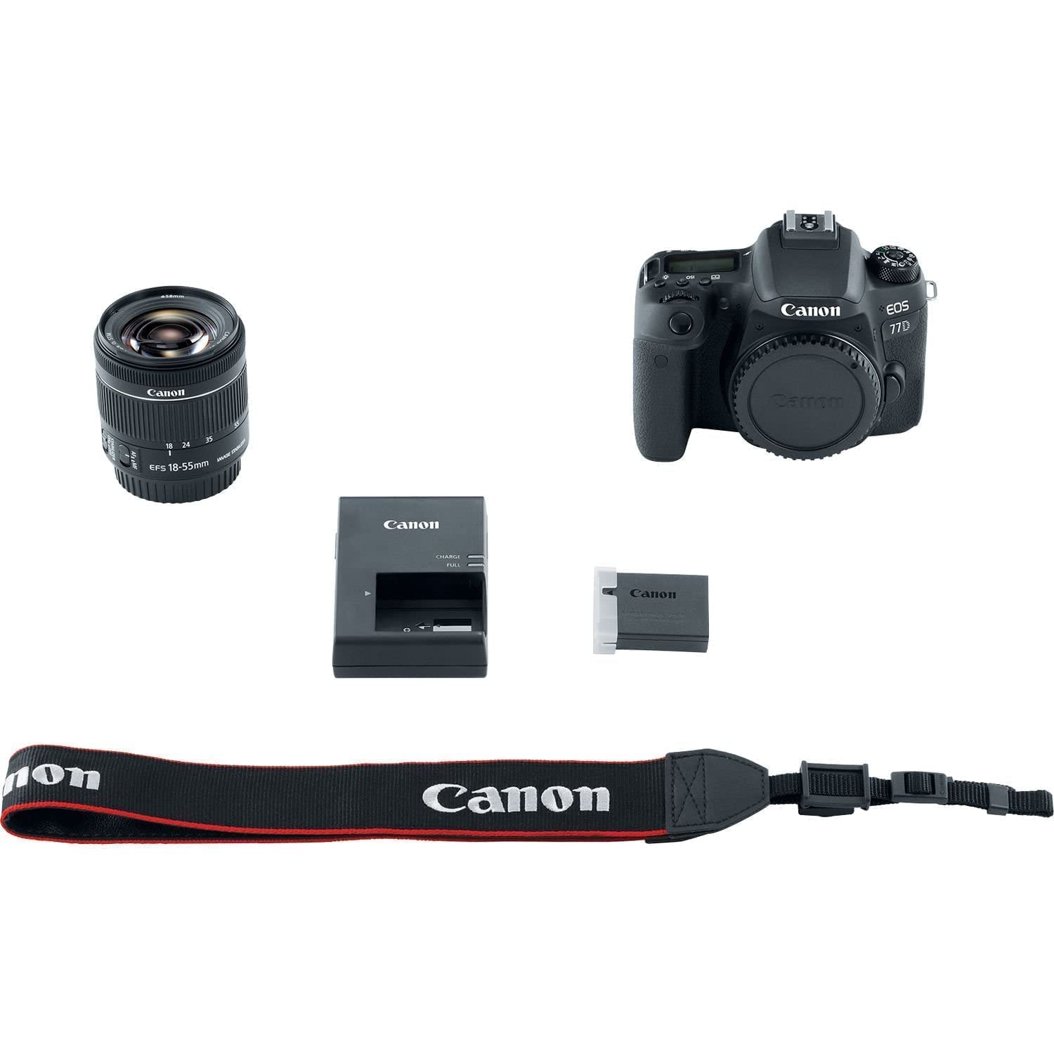 Canon SLR EOS 77D Fotocamera Digitale, Obiettivo EF-S 18-55 mm f/4-5.6 IS STM, Nero [Versione EU]