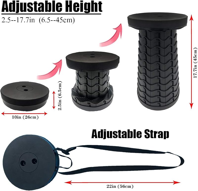 Scaun de camping pliabil și reglabil FIEMACH, generația a doua, pentru pescuit, camping, drumeții, trekking, utilizare în interior, negru, capacitate maximă 180 kg (397 lb)