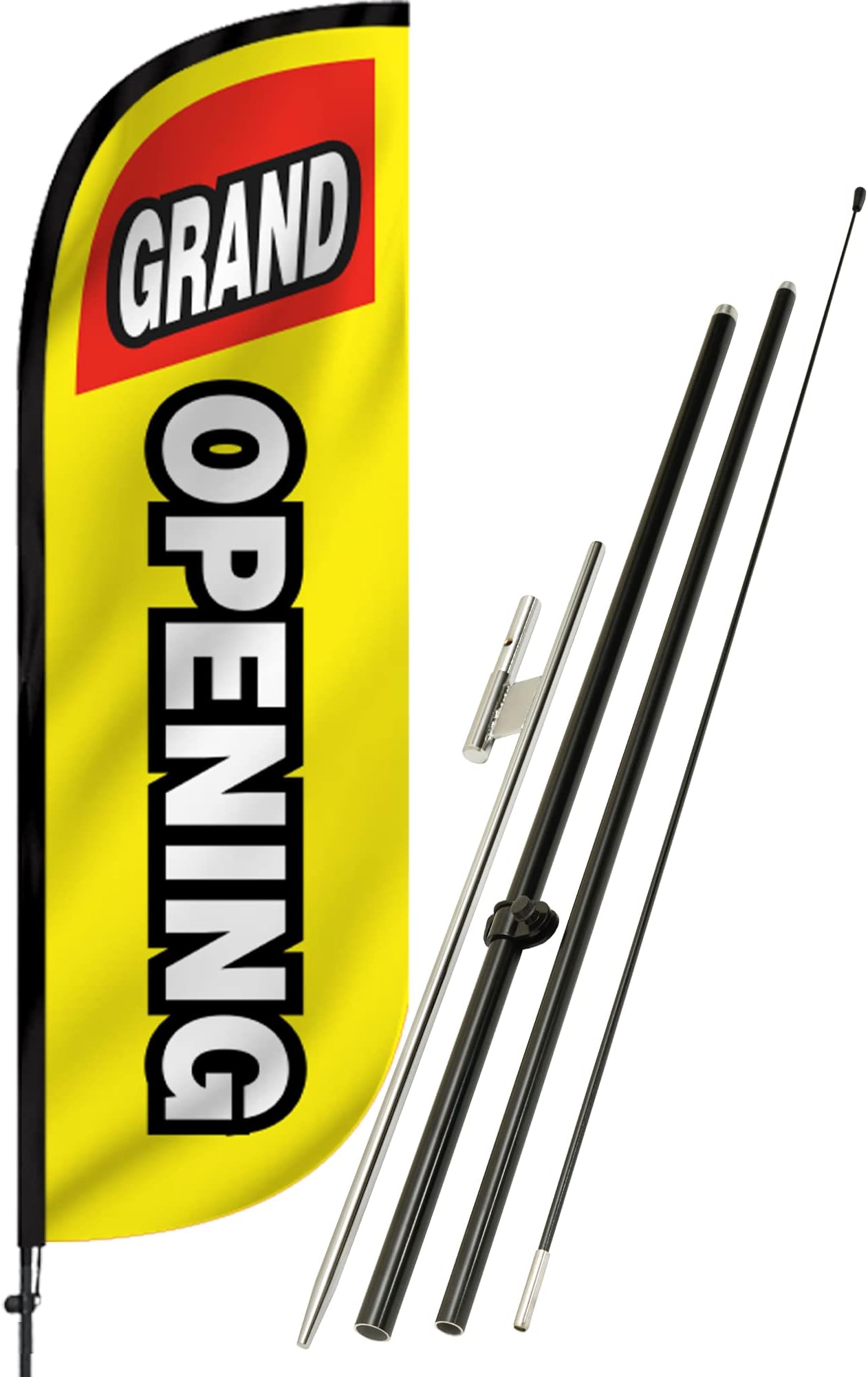 LookOurWayFeather Flag Pole Kit - 7 Feet Tall Advertising Banner with Fiberglass Pole Set and Ground Spike for Business Promotion - Open Flags - Grand Opening Yellow & Red