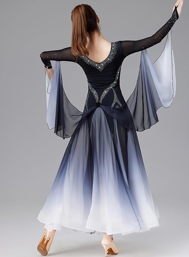 【社交ダンス衣装】ラベンダー 白樺ドレス ワンピース ドレス ラインストーン cxf363-1.jpg