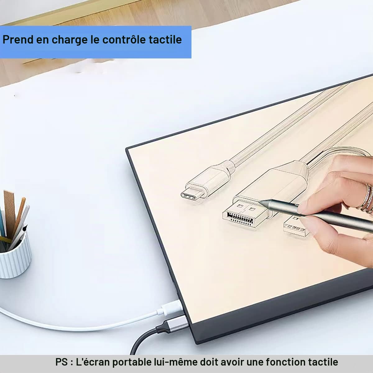 HDMI vers USB C Câble 6.6ft 4K@60Hz avec Alimentation USB, Convertisseur HDMI mâle vers Type C Mâle Compatible Touch pour MacBook Pro, Mac Air, Nreal Air VR