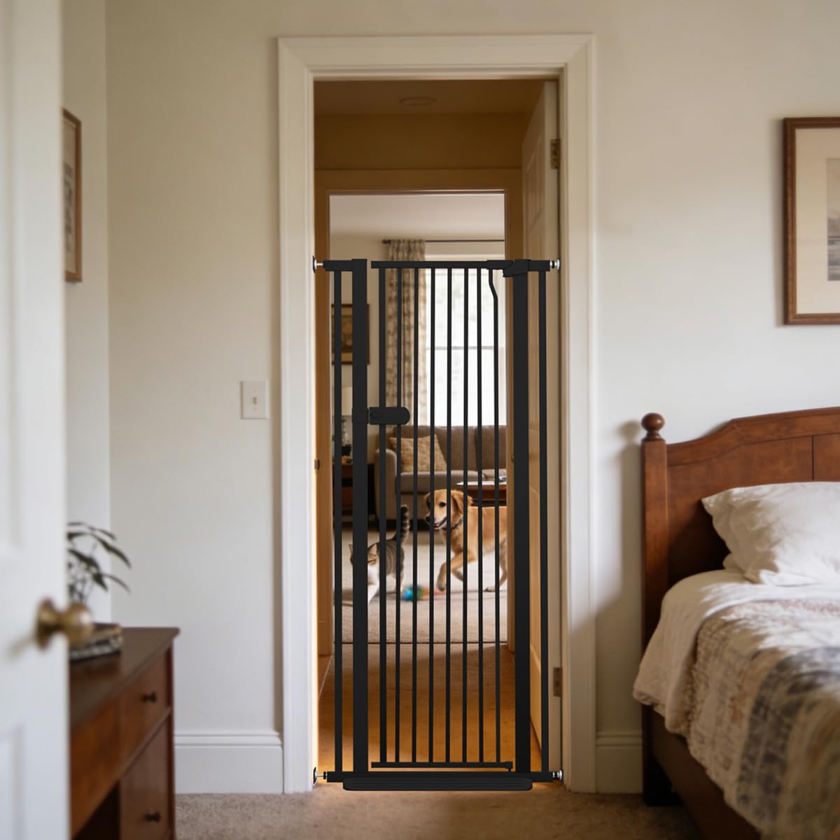 Lumizone Extra Tall Cat Gate 55.12" High Pressure Mounted Extra Wide 2025 New (17 Sizes) 1.37" Gap No Drilling Auto-Close One-Handed Operation Tall