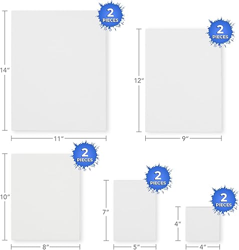 Miniatura 5 de 7 Elements Paquete de 10 lienzos estirados para pintar, lienzos de arte blanco preimprimados 100% algodón, (2 de cada uno) 4x4, 5x7, 8x10, 9x12,