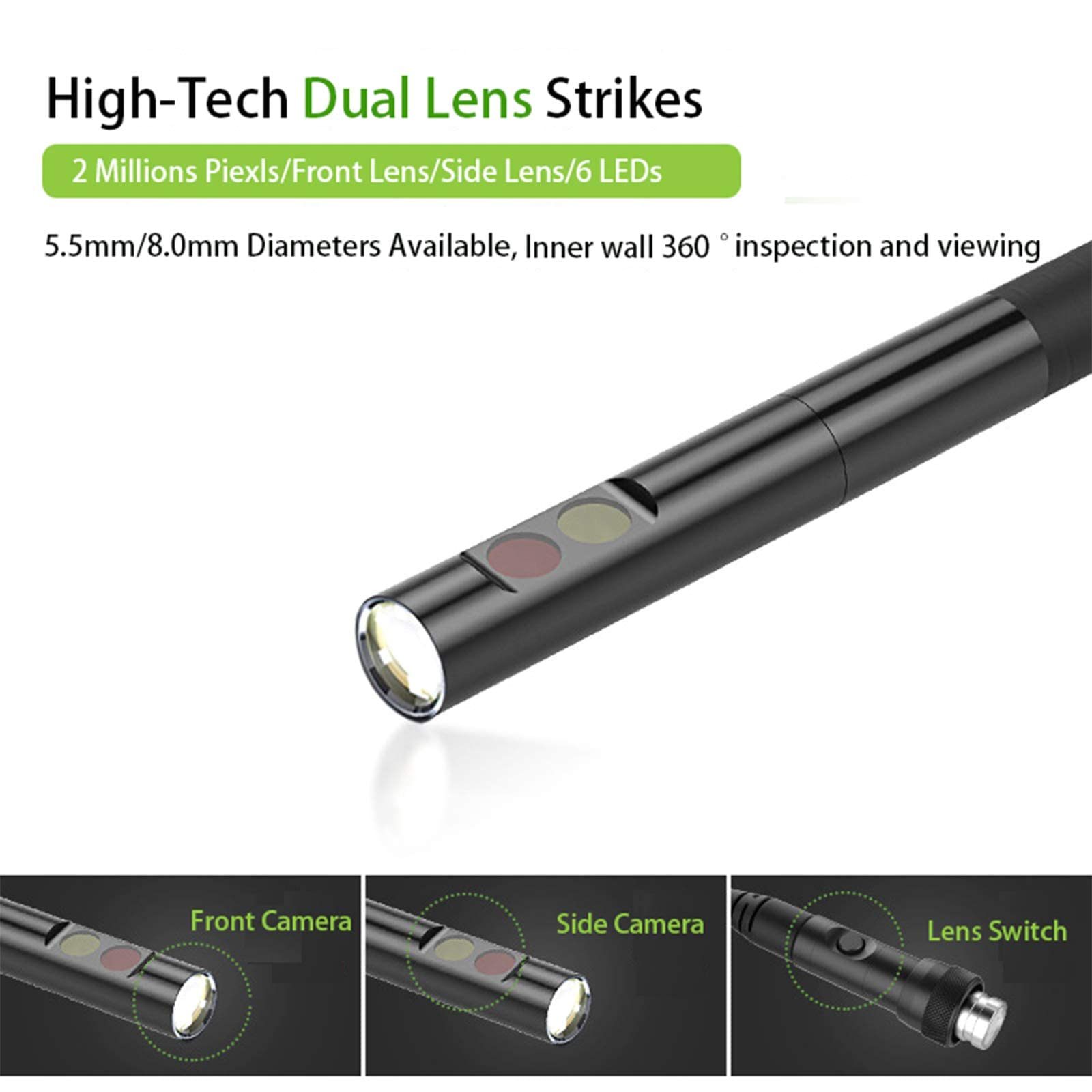 Amazon.co.jp: デュアルレンズ内視鏡 5.5mm 検査カメラ Nts500 工業用