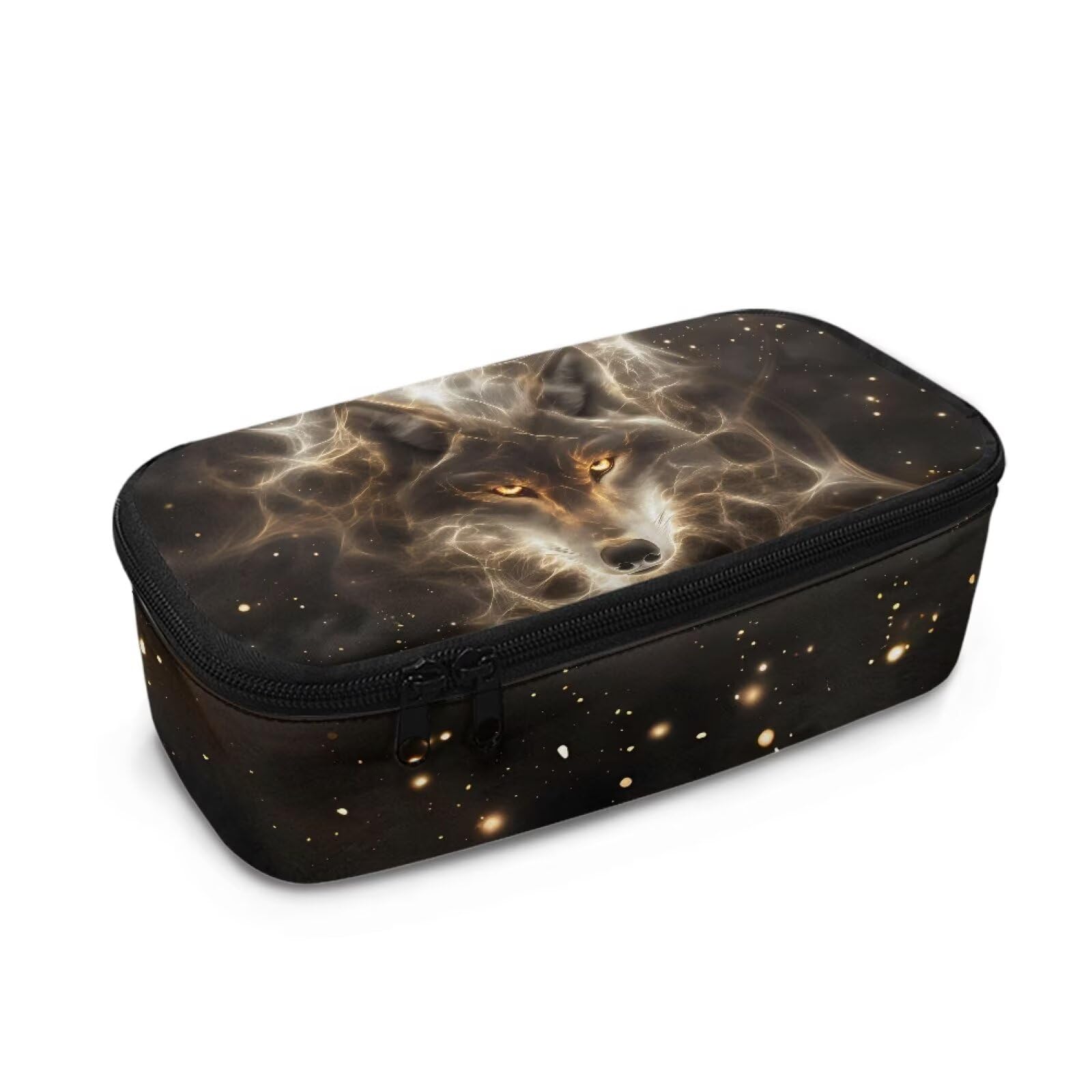 TOADDMOS Fire Wolf Pencil Case Large Capacity Zipper Storage Pencil Pen Case Bag Office Stationery Organizer with 3 Compartments for Women Men Children — image 1