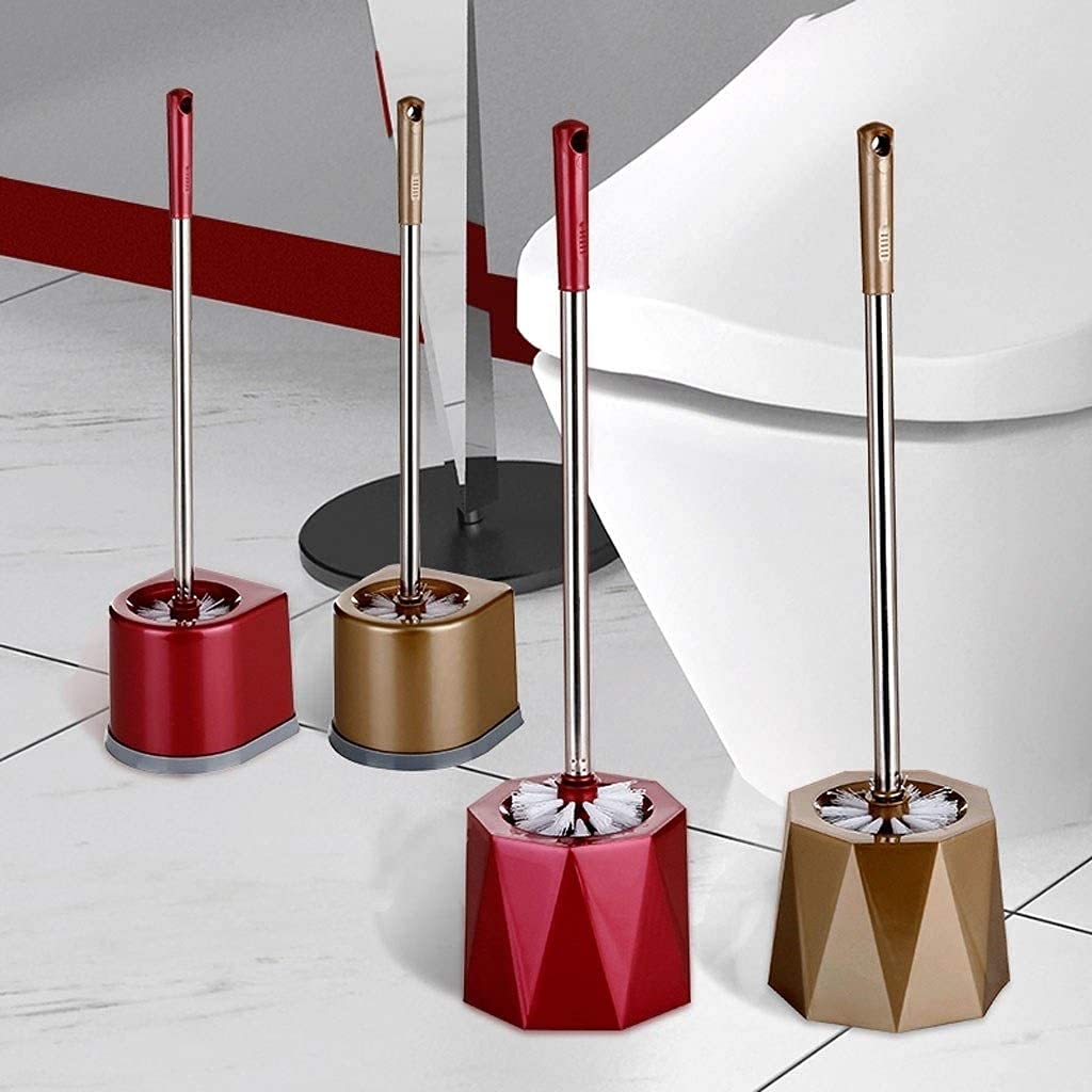 Uso Baños PúBlicos 2 Uds Cepillo De Baño Plástico Y Soporte Acero Inoxidable Mango Largo Juego Inodoro Limpio con Base para Apto Mayoría Inodoros(Wine Red,Leaf)