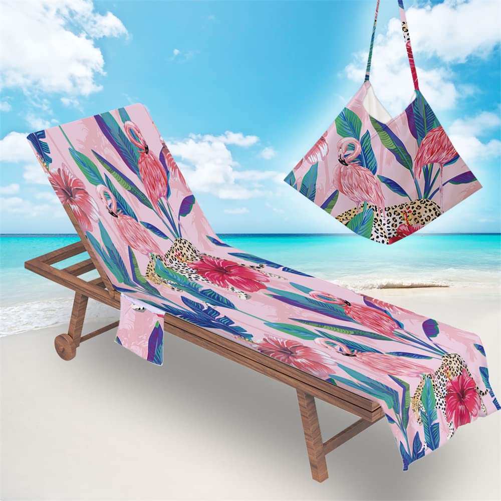 RRrawgff Beach Chair Cover Towel Classic Argyle Diamond Check Beach Towel Lounger Bags with Pockets, Fitted Microfiber Sunbed Towels Summer Outdoor Sun Lounger Towels (73x210cm,Flamingo)