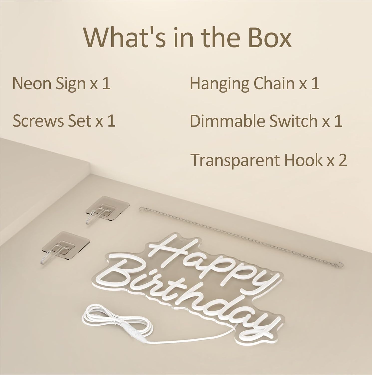 Happy Birthday Neon Sign with Dimmable, Birthday LED Neon Light for Wall Decor, LED Up Light with USB Powered for All Birthday Party Decoration, Backdrop Wall (Warm White)