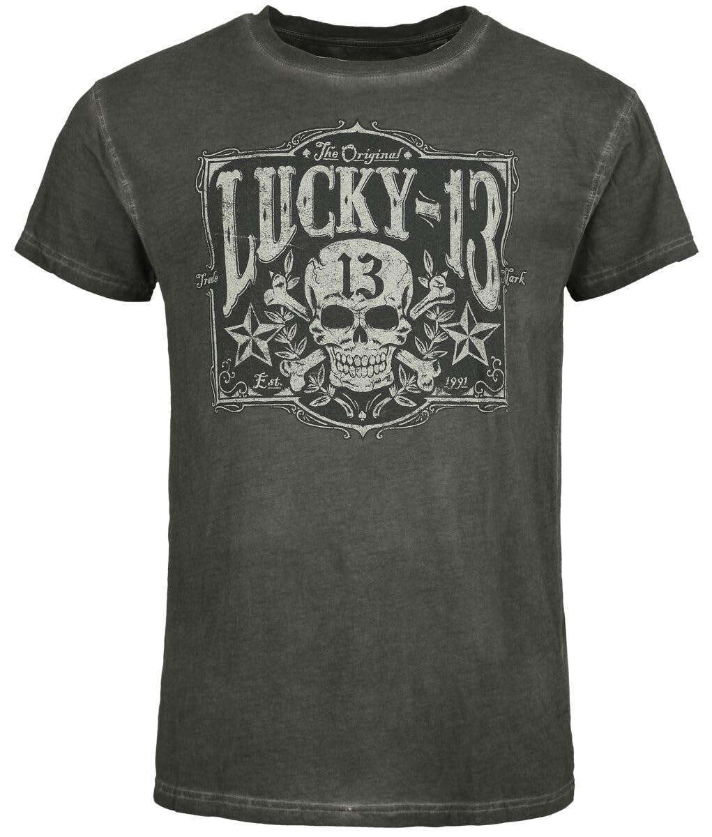 Lucky 13 Tombstone Tee Vintage Black Men's T-Shirt Mottled Black, Mottled black, XL