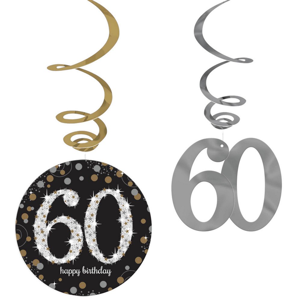 Amscan 670480 - Gold Sparkling Celebration 60th Birthday Hanging Swirl Decorations - 12 Pack