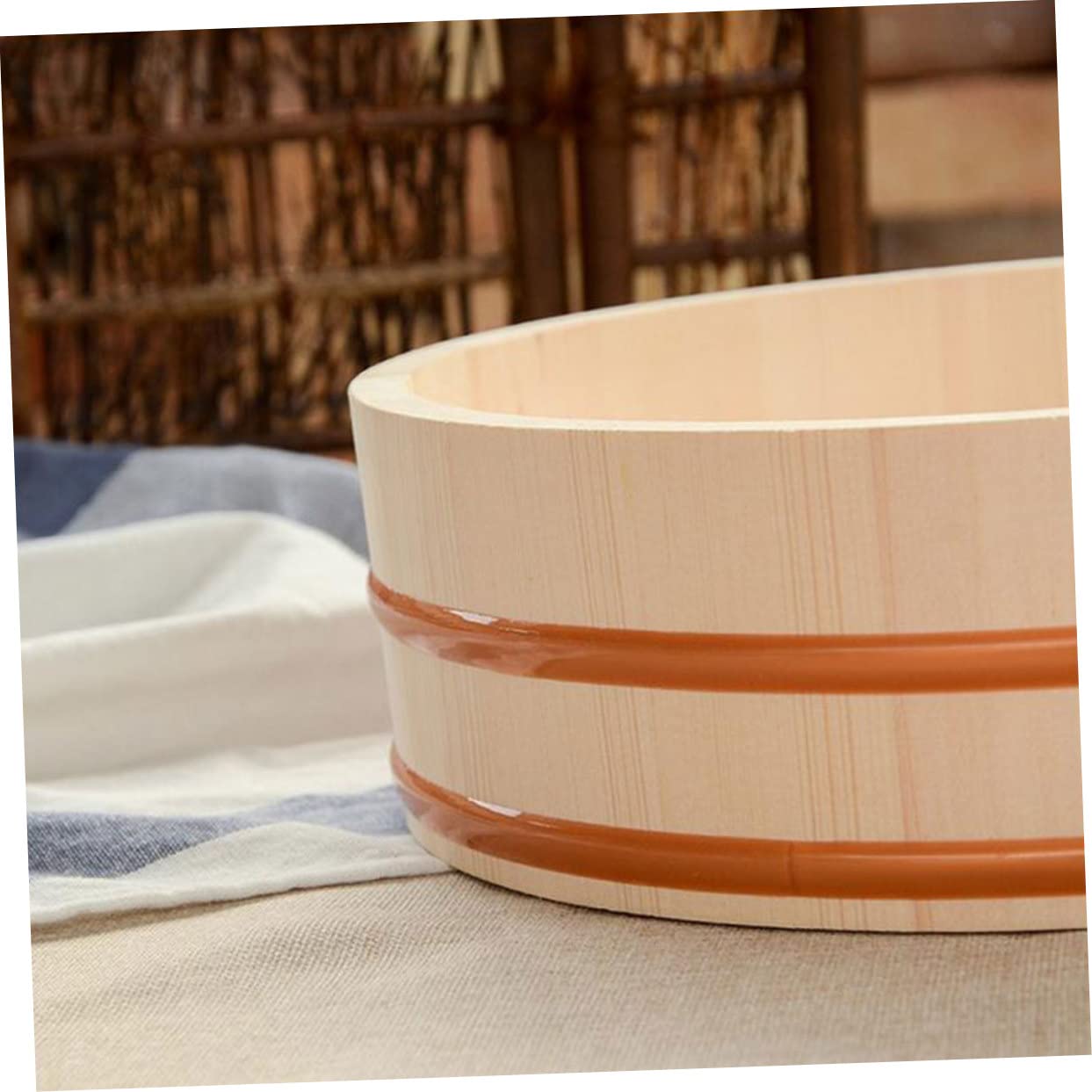 PRETYZOOM Seau à Riz à Sushi Plateau de Service en Bois et Cuivre Rond Absorbe L’humidité du Riz, Refroidit Vite, pour Restaurant ou Maison