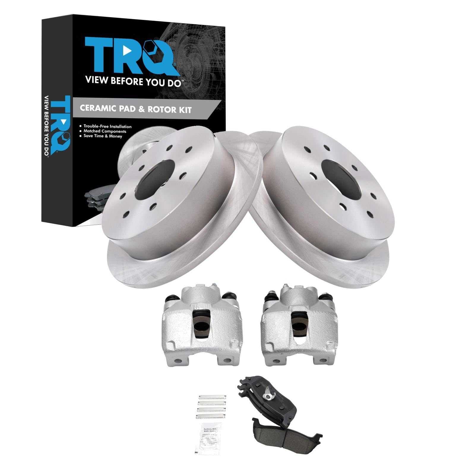 TRQ Rear Brake Pad and Rotor Set Ceramic Calipers Compatible with 2000-2003 Ford F-150 2004 F-150 Heritage 1997-1999 F-250 1998 F-250
