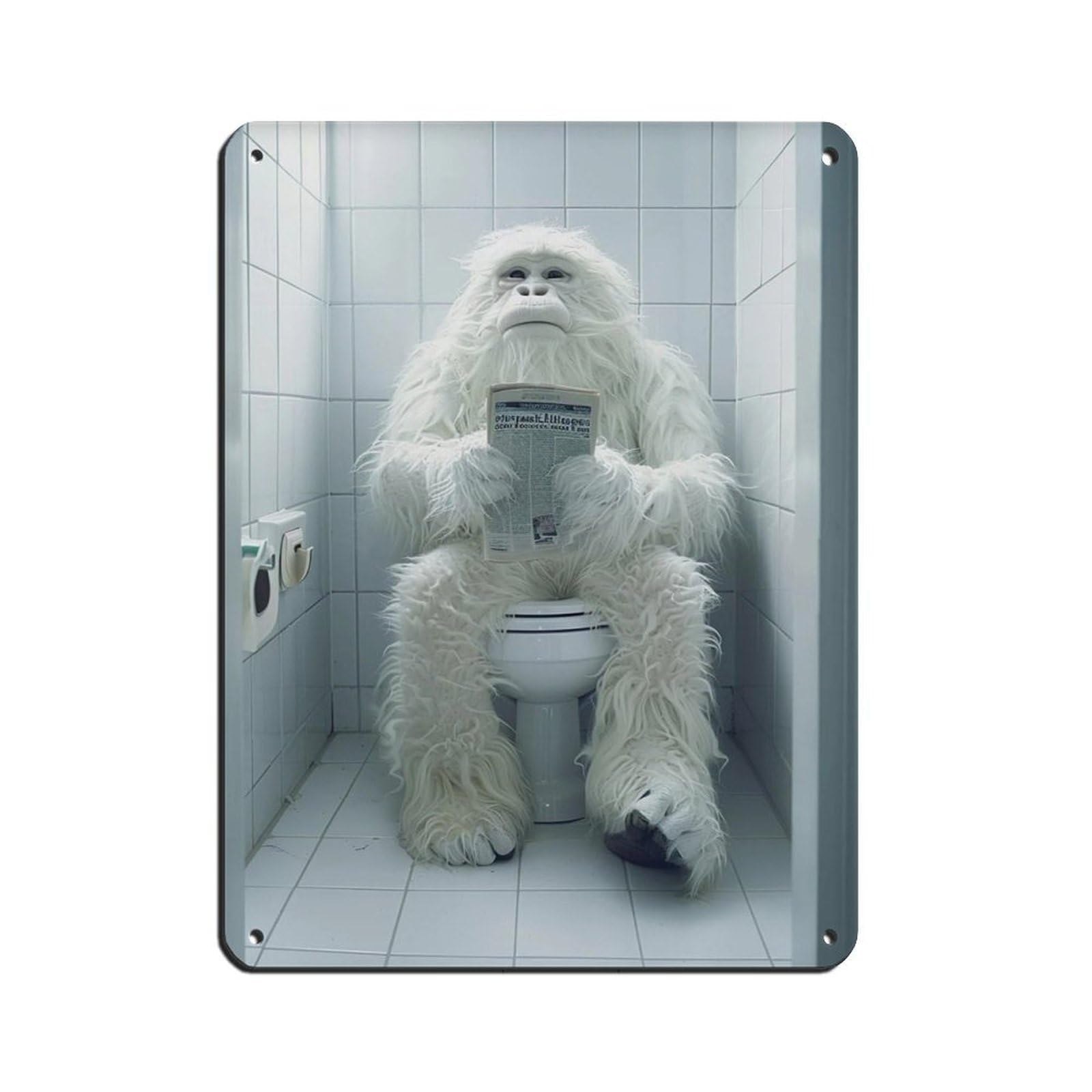 Yeti Sitting on The Toilet Reading A Newspaper (4) Retro Poster Metal Tin Sign Chic Art Retro Iron Painting Bar People Cave Cafe Family Garage Poster Wall Decoration 12x16inch(30x40cm)