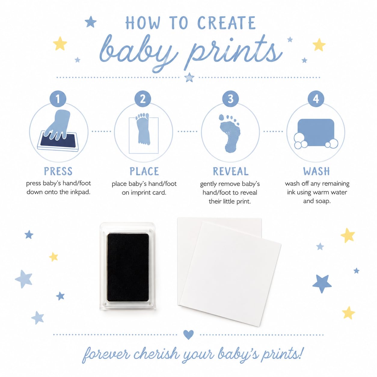 Constellation Baby Memory Book, Included Ink Pad For Handprint Or Footprint, First 5 Years Milestone Pregnancy Journal, Gender Neutral, Newborn Keepsake, Blue