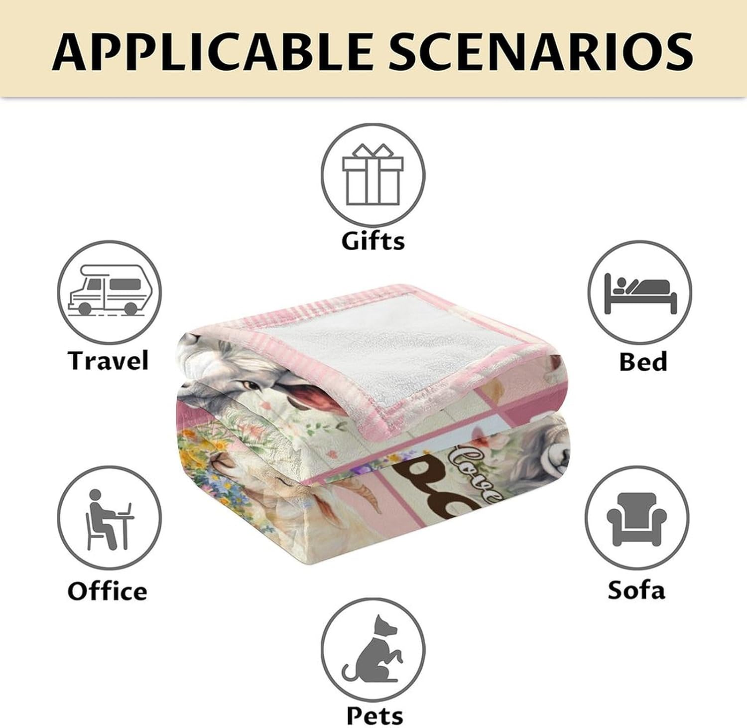 Goat Blanket for Adults - 60" x 80" Inches Cute Throw Blankets for Women - Pink Soft Furry Throws for Sofa, Bed & Living Room
