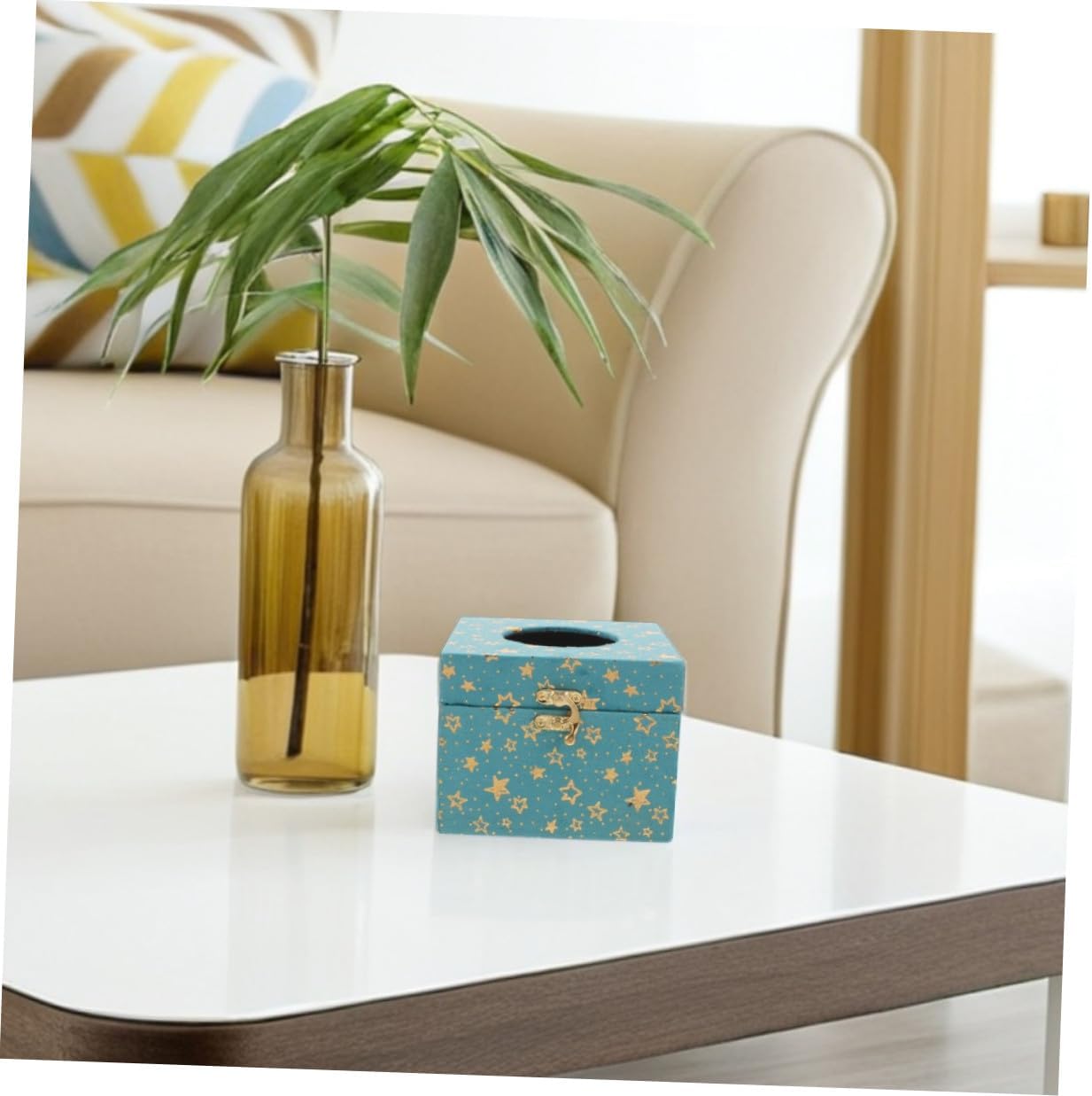 Wooden Tissue Box Cover 2pc Set Vintage Plush Desktop Facial Tissue Holder for Home Living Room Bedroom Hotel Commercial Use in Nebula Blue image 4