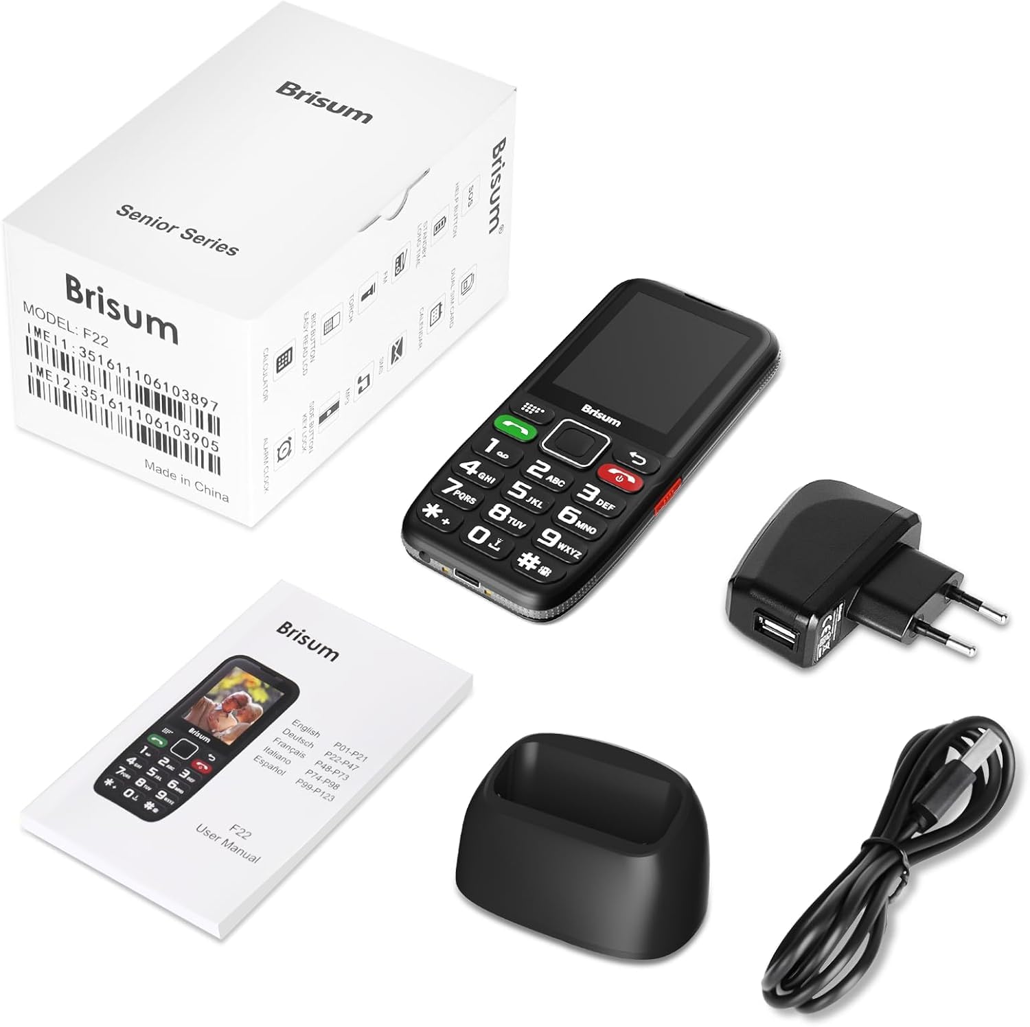 Version F22 Seniorenhandy ohne Vertrag | 2500 mAh Akku Lange Standby-Zeit |SIM mit Notruftaste | Rentner Handy Große Tasten| Großtastenhandy mit Ladestation
