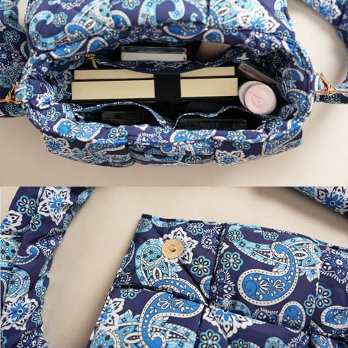 Image of Shoulder Bag Lightweight Puffer Tote Crossbody Bag Handwoven for Women | waterproof nylon, durable, soft padded texture, versatile for travel, work, weekend, everyday, adjustable strap
