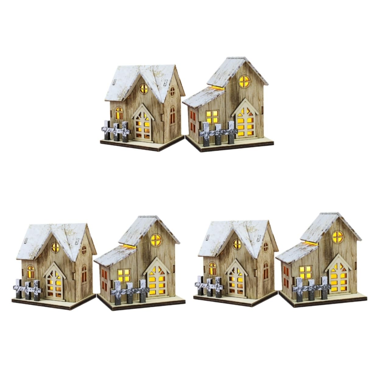 Uonlytech 6 Pz Luci Natalizie in Legno Casa Illuminata di Natale in Legno Decorazioni Natalizie per La Tavola Decorazioni per La Casa Arredamento Tavolo Rustico Impostare di Scrivania