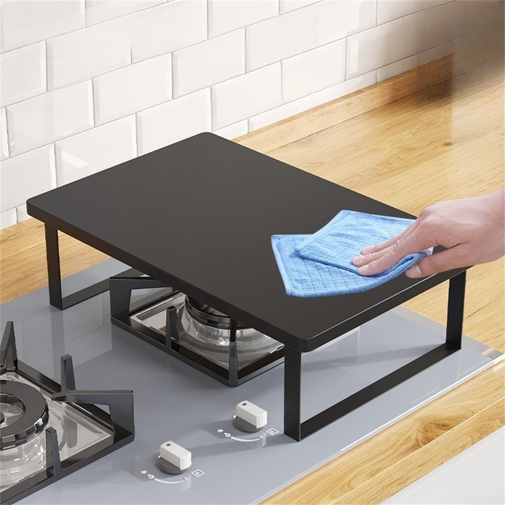 Scaffale per forno a microonde in metallo e legno, 40 x 30 cm, supporto da cucina con piedini antiscivolo per fornelli o fornelli a induzione, mensola salvaspazio per piccole cucine (nero)