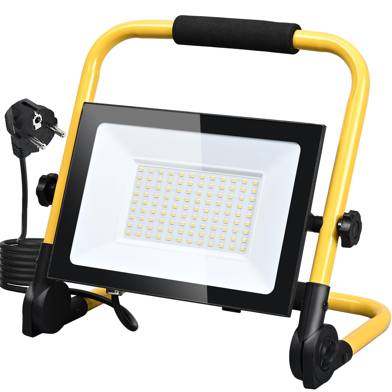 NAIZY LED-bouwschijnwerper Werklamp 8500LM Schijnwerper Bouwplaatslamp met IP66 Waterdicht, 3M Kabel en Inklapbare Standaard voor Werkplaats Bouwplaats Garage-100W Warm Wit