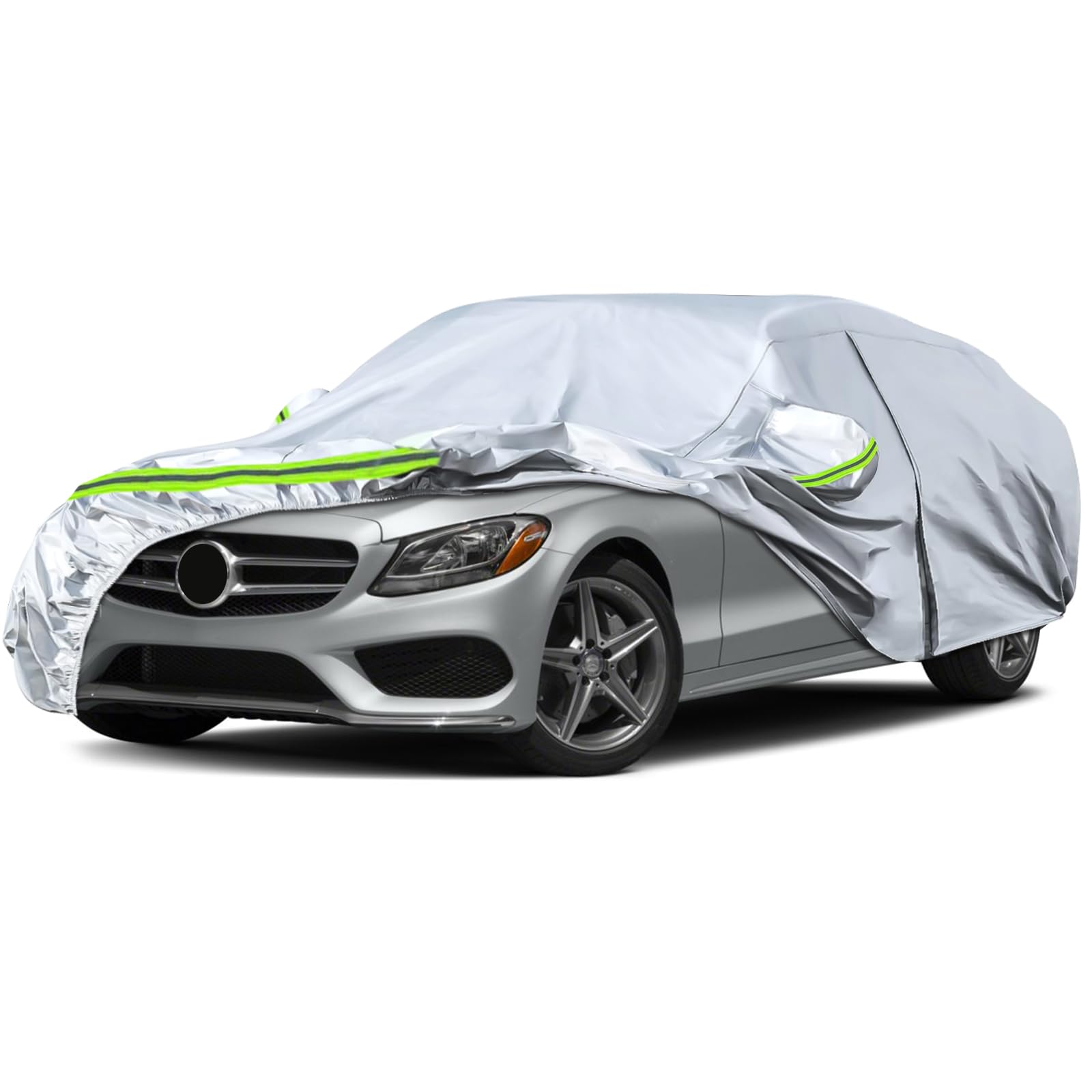 6 Layers Car Covers Replace for 2008-2026 Mercedes Benz C-Class C250 C300 | Waterproof All Weather Car Cover with Cotton Liner, Zipper Door, Windproof Bands for Snow Rain Dust Protection