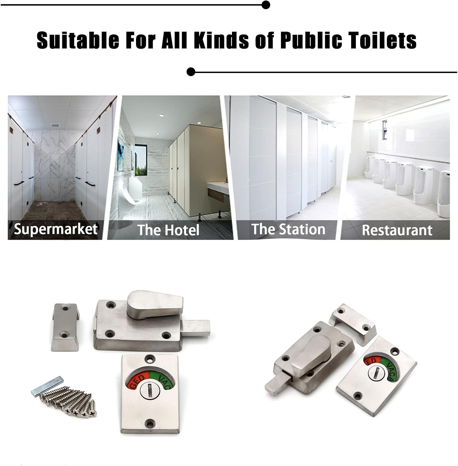 Vacant Occupied Bathroom Lock, Zinc Alloy Latch Indicating Locks Bathroom Door Privacy Indicator Bolt Vacant/Engaged Bathroom WC Public Restroom Toilet Privacy Partition Door Lock Latch