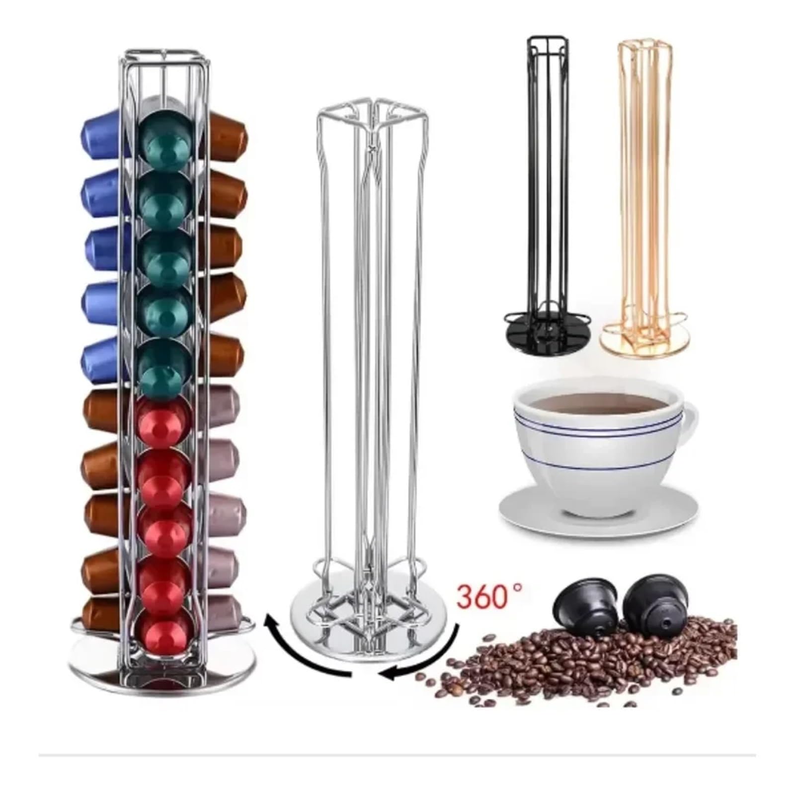 Organisateur De Capsules De Café Rotatif, Présentoir De Capsules De Café D'une Capacité Maximale De 40 Capsules Rotatives(Silver)