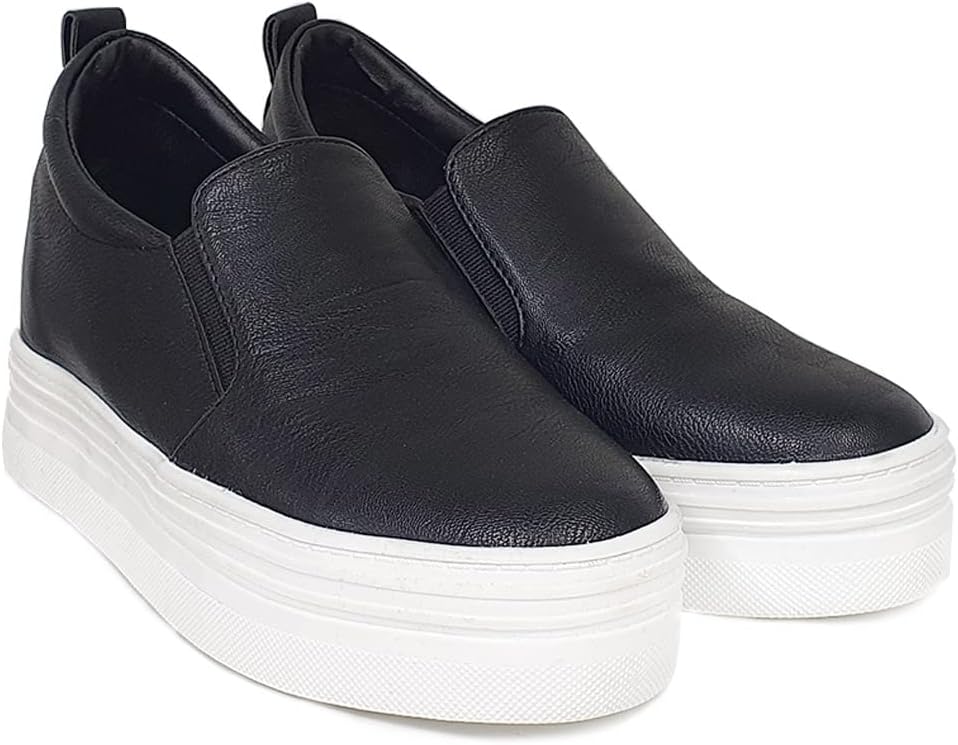 epdavin Women's Casual Leather Hidden Wedges Slip On Platform Sneakers Shoes - Image 4