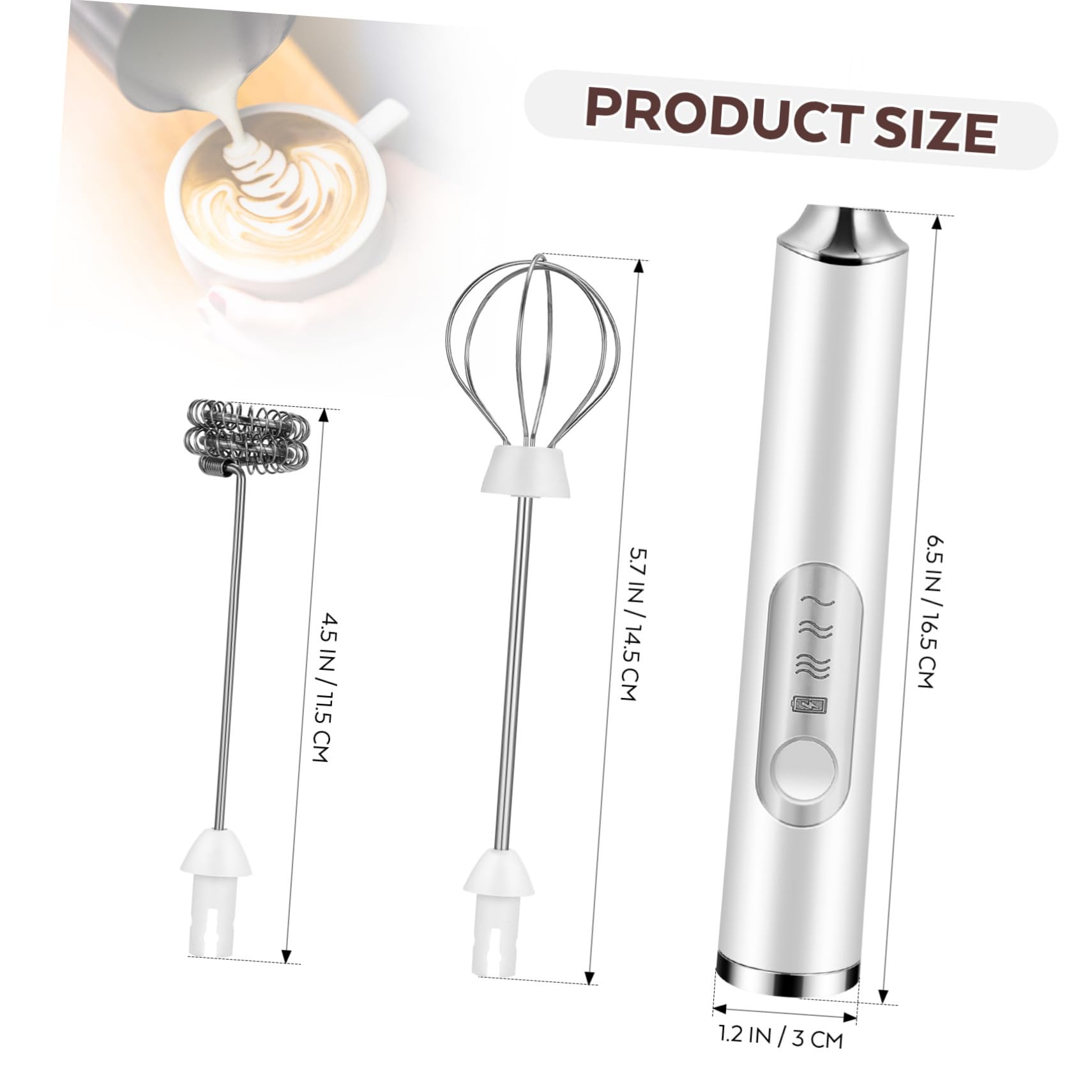 Montalatte Elettrico in Acciaio Inox a 3 Velocità Bianco | Batteria 1200 Mah, 2 Teste Incluse, Cavo Usb, per Montare e Mescolare in Casa