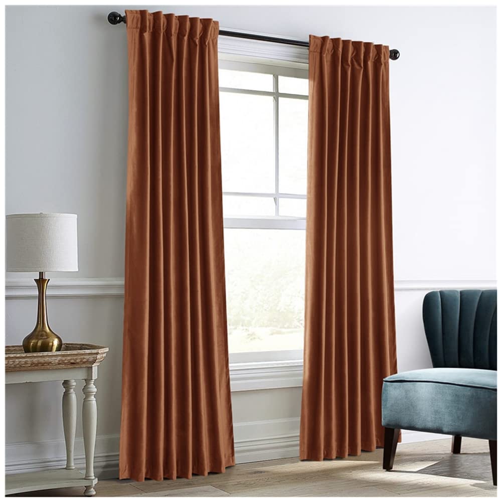 GUOCU Velvet Slot Top Curtains Solid Soft Grommet Curtains Thermal Insulated Room Darkening Curtains Drapes Window Treatment Blackout Curtains for Bedroom, Living Room Orange 72X84|183X214cm(1 Panel)