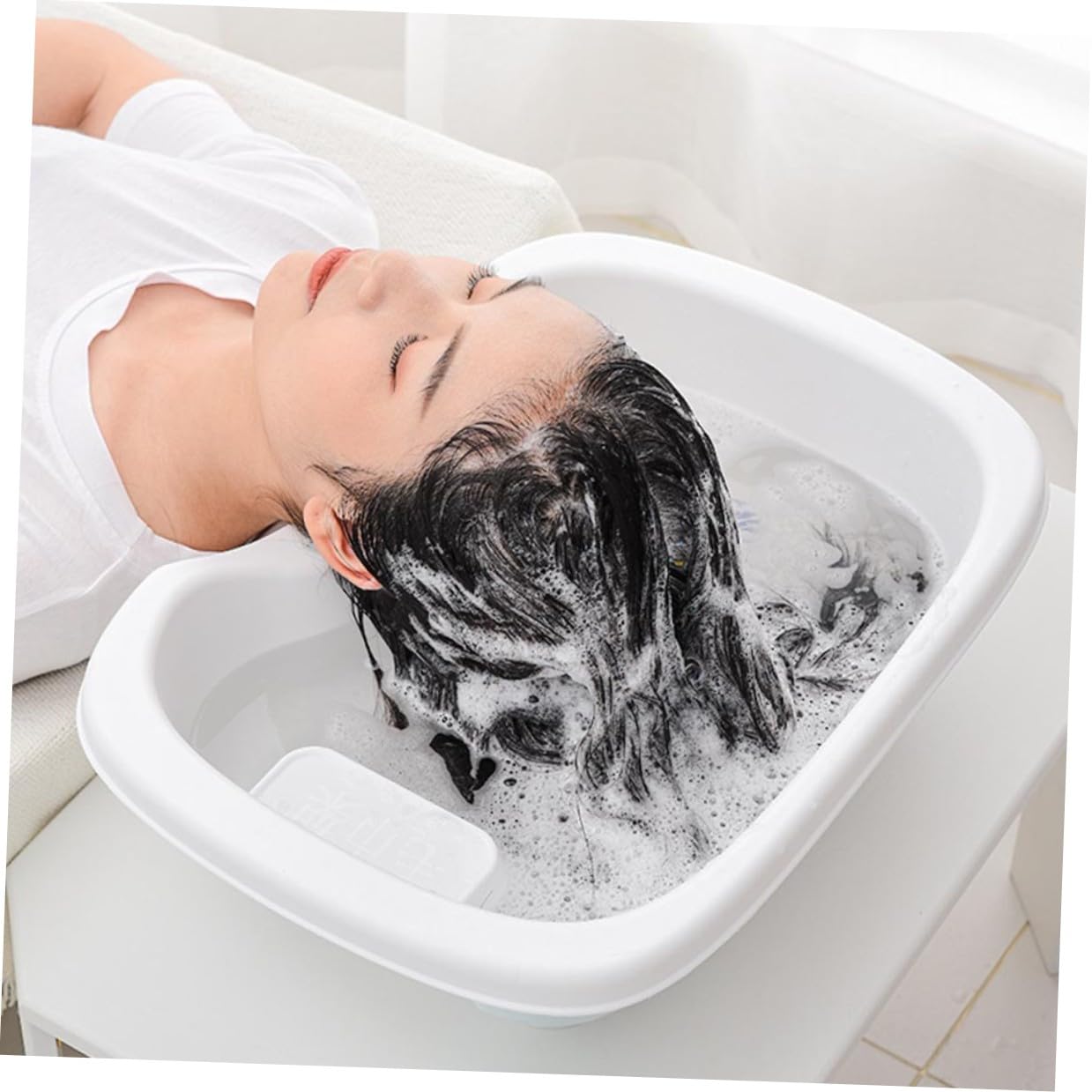 Ergonomisch Gestaltetes Tragbares Haarwaschbecken aus Pp mit Temperaturfühler und Ablaufstopfen Geeignet für Senioren und Schwangere Weiß bis 200kg Belastbar
