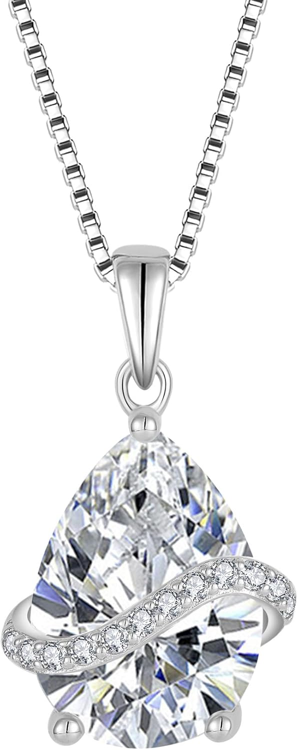 Inpasne Teardrop Necklace for Women 925 Sterling Silver Birthstone Necklace Pendant Jewelry Gifts for Her