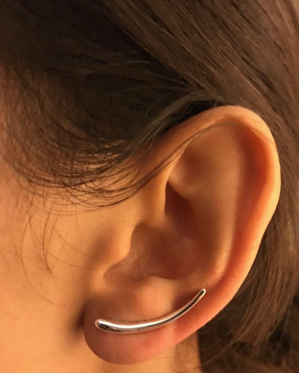 LaTisoro Sterling Silver Ear Crawler Cuff Earrings – Hypoallergenic Ear Climber Jacket Studs in Silver.
