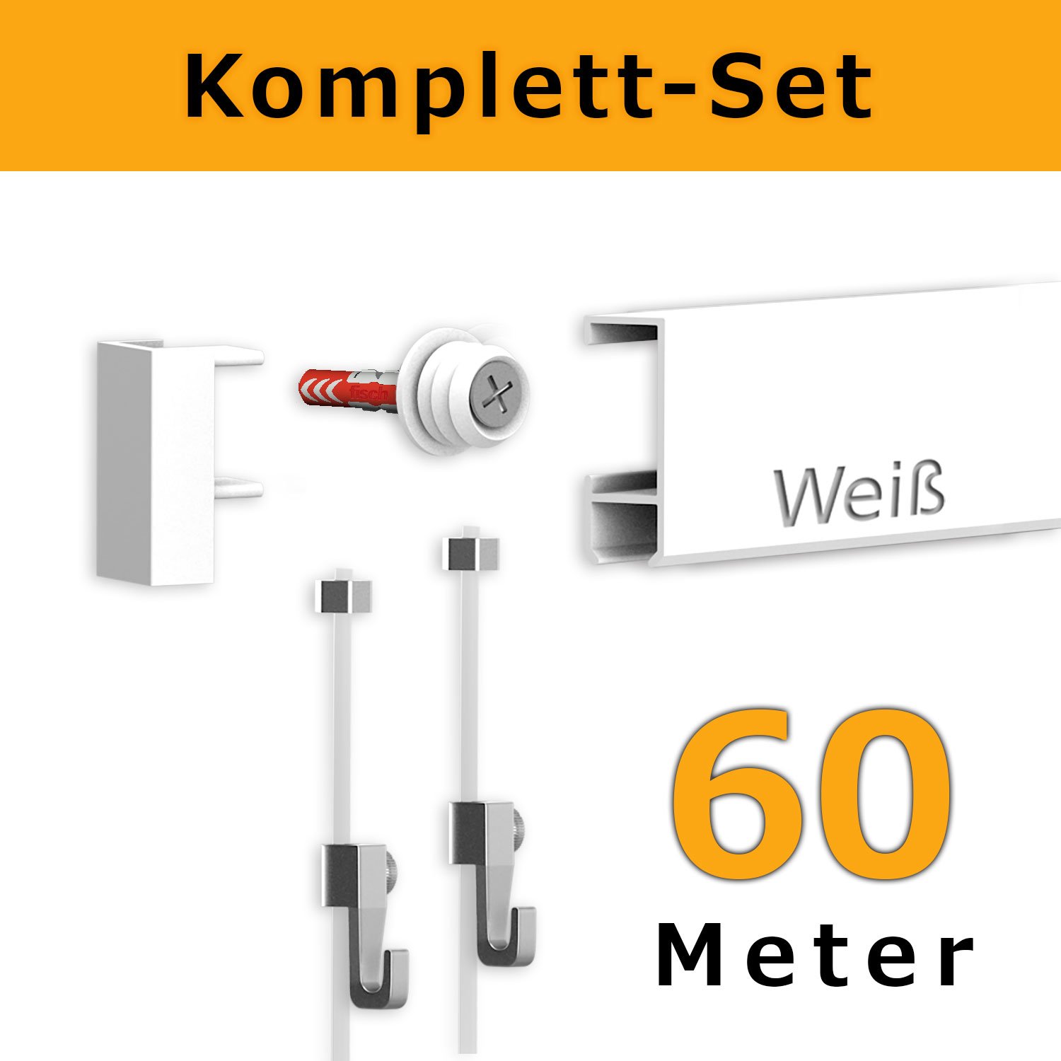 Hang-it Bilderschienen Set Select 6m In Weiß – Komplett-Set Mit Schienen, Seilen & Haken Für Flexible Wandgestaltung