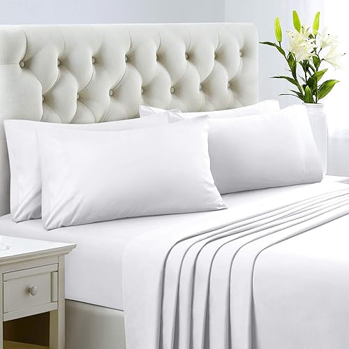 Miniatura 7 de HOMEIDEAS Sábanas de hotel de cama tamaño queen (blanco y gris)