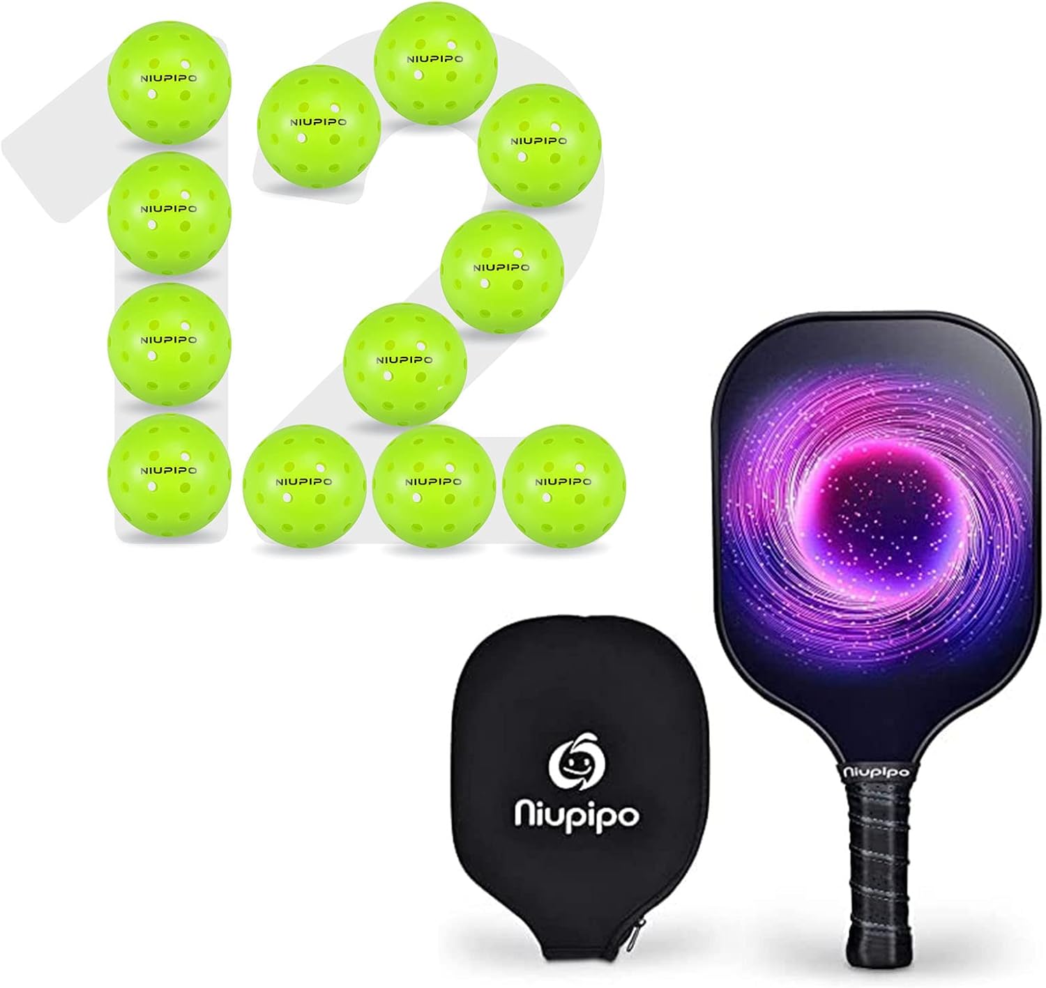 niupipo Pickleball Paddle Purple+12 Pickleball Balls Pack Sports & Outdoors