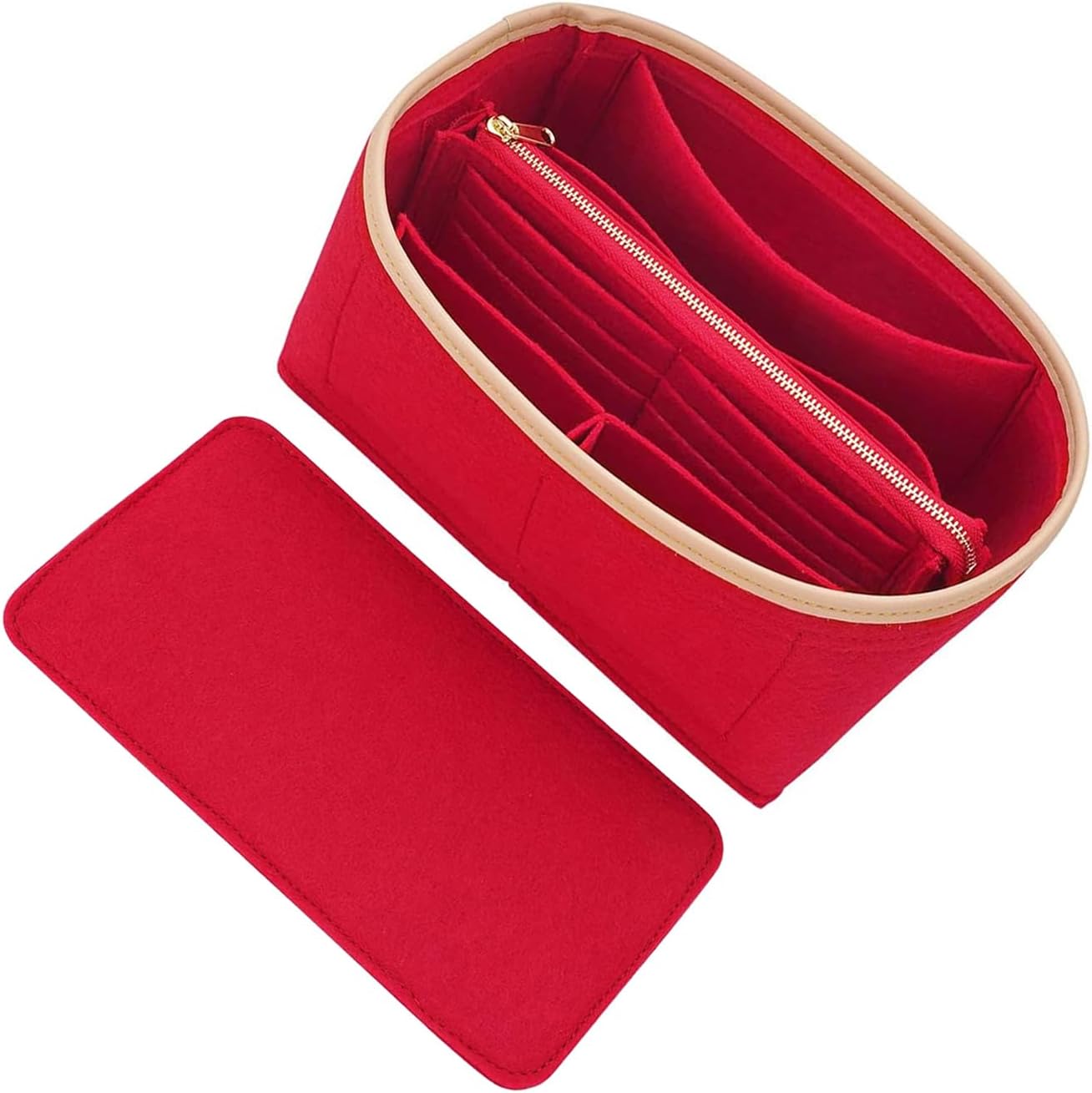 LOUKAYCCI Purse Organizer & Base Shaper fit Speedy 25 & Neverfull PM,ONTHEGO,Noe and More,Felt Bag Organizer Insert for Handbags with Metal Zipper [Bag in Bag] (Medium, Red)