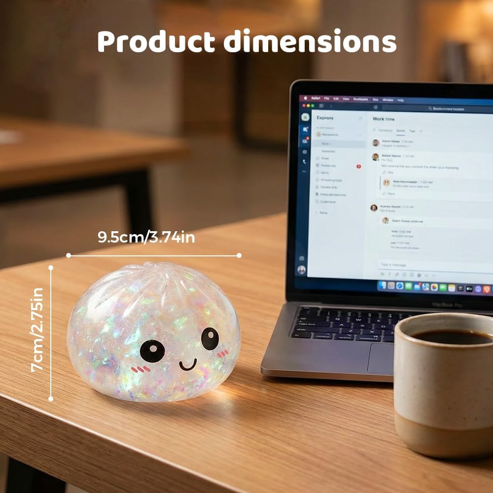 Glitter Dumpling Squishies Box, Glitter Dumplings Squishiest Toy with Steamer Box, Soft Squeeze Decompression Dough, Dumplings Sensory Squeeze Toy for Stress Relief (Glitter White) — view 5