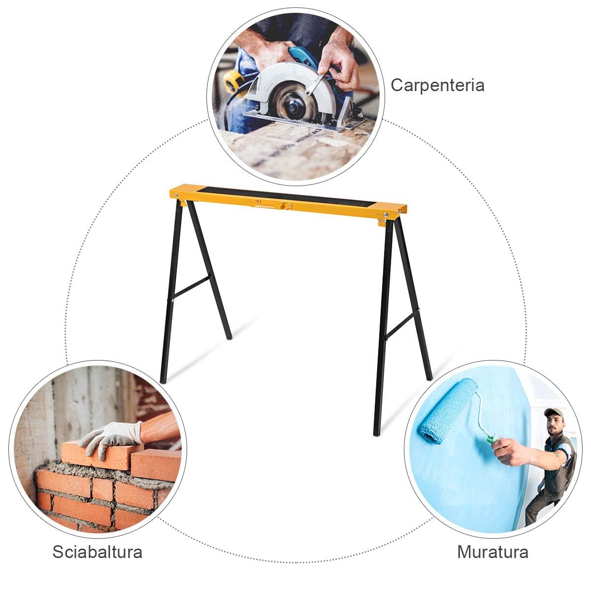 RELAX4LIFE Coppia Cavalletti per Segare Pieghevoli con Portata di 275kg ，Trespoli Pieghevoli,Set di 2 Cavalletti da Lavoro